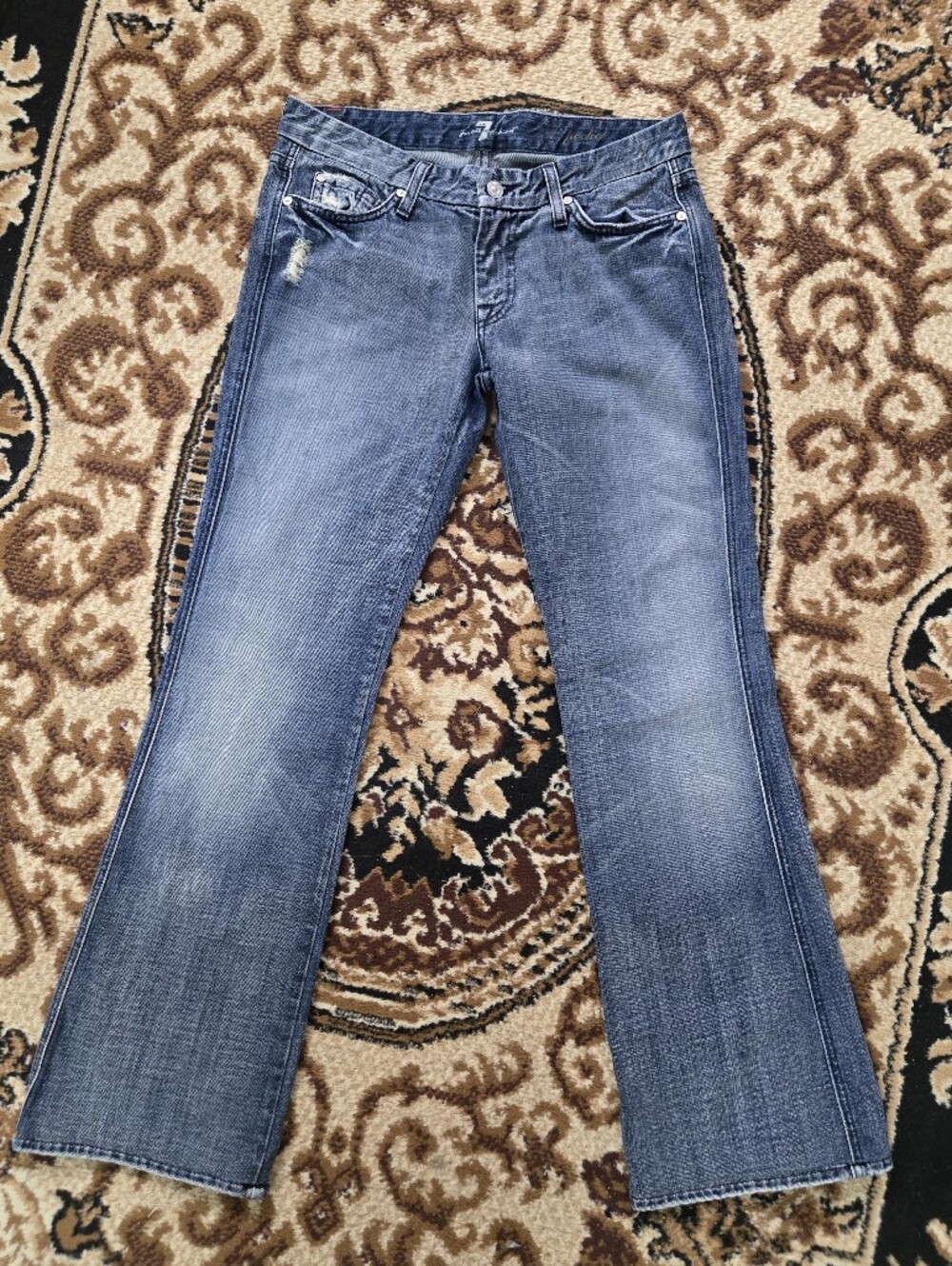 Y2K 7 For All Mankind Low Rise Flare Jeans Lightwash Distressed Denim A Pocket